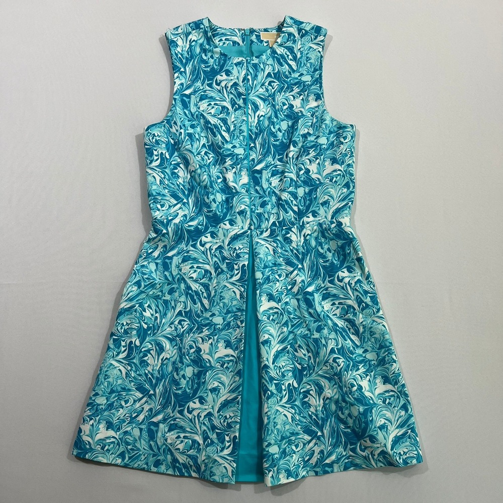 Michael Kors Dress Marble Swirl Print Sleeveless Fit‎ Flare Blue Womens 6P